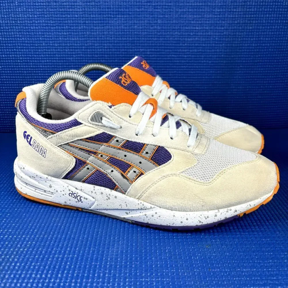 🔴 ASICS GEL SAGA PHOENIX Men`s Size 8.5 White Purple Grey Running Shoes H423N